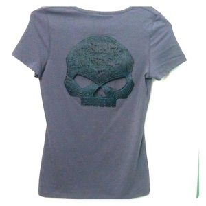 H-D Embroidered Tee, cut out back Sz M